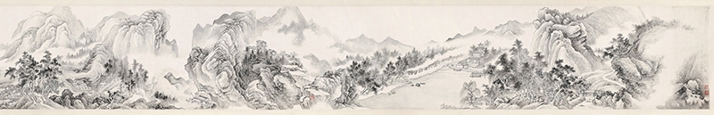 傅申1958年作〈臨清王翬江山縱覽圖〉，設色紙本手卷，縱35公分、橫826.5公分。圖為局部。圖片提供：澳門特別行政區政府文化局