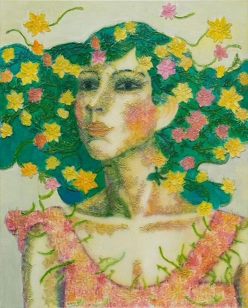 吳麗玉 艷夏之花-向日葵系列之一 80×65cm 複合媒材 2017 圖片提供：九十九度藝術中心