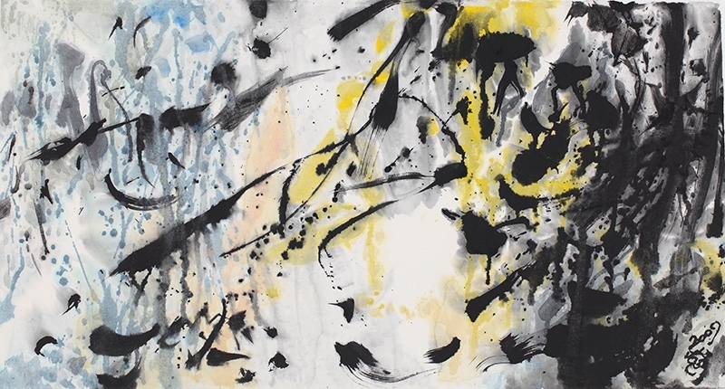 張富峻 山雨2009 莫拉克颱風（八八水災） 綜合媒材、惜福宣 77.5×144cm 2009 圖片提供：國立中央大學藝文中心