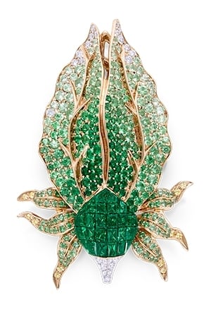 沙弗萊鑽石別針TSAVORITE GARNET AND DIAMOND BROOCH。圖片提供:侏羅紀股份有限公司