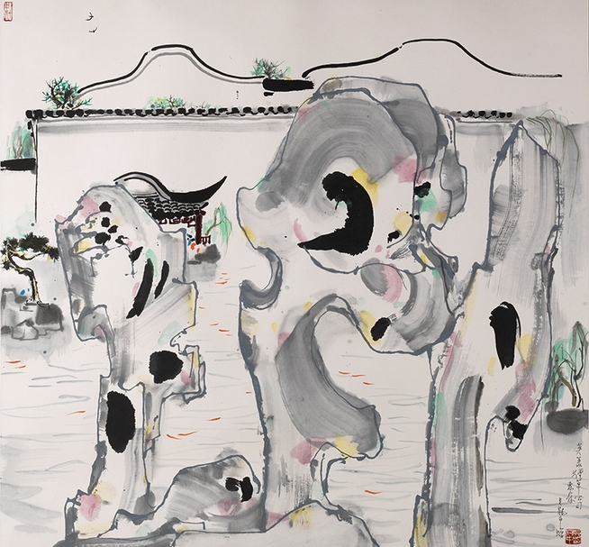 吳冠中，園林一角，設色紙本鏡框，96x90cm，估價：120萬-180萬港元。圖片提供：邦瀚斯
