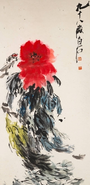 齊白石，牡丹圖，設色紙本立軸，估價：350萬-500萬港元。圖片提供：邦瀚斯