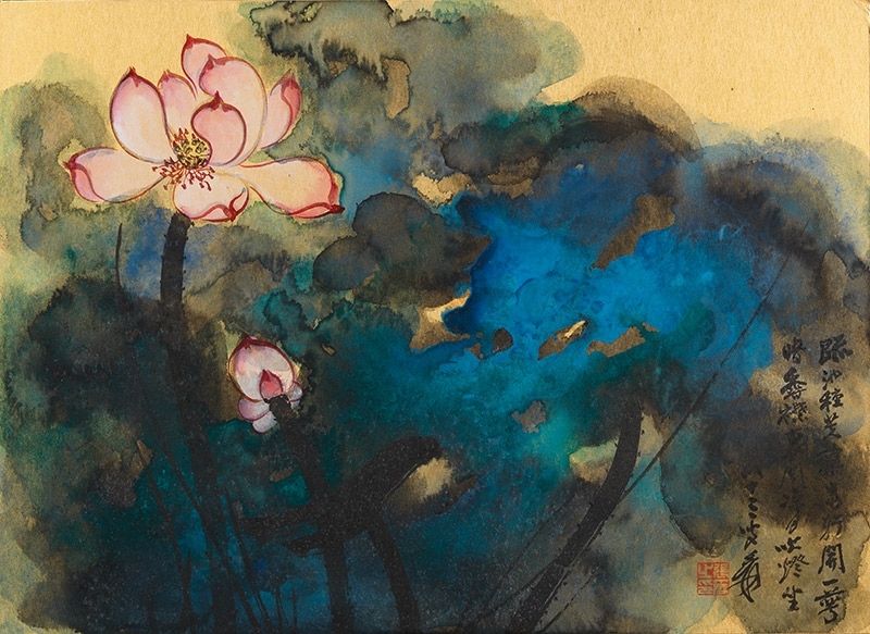 張大千，粉荷，設色金箋鏡框，39x54cm，估價：100萬-150萬港元。圖片提供：邦瀚斯
