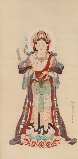 溥儒，觀音，1939年作，設色、紙本、鏡框，132x64.5cm，估價：40萬-60萬港元。圖片提供：邦瀚斯