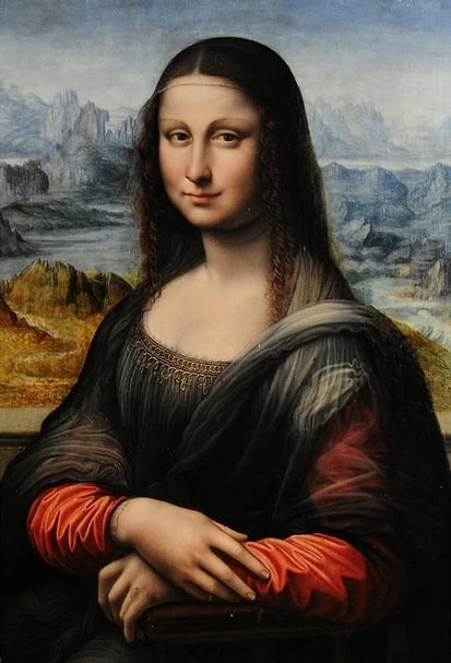 《蒙娜麗莎》摹本修復後．油彩胡桃木．76×57 cm．約 1503–06．西班牙馬德里普拉多美術館。