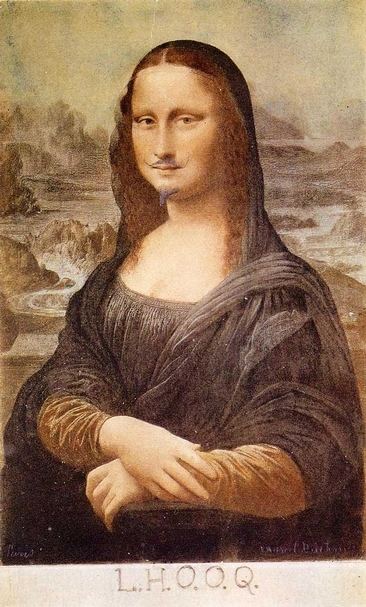 馬歇爾．杜象《L. H. O. O. Q.》．明信片鉛筆 19.7×12.4 cm．1919．紐約瑪莉希斯勒（Mary Sisler）藏。