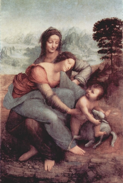 達文奇《聖母、聖子暨聖安娜》．油彩木板．168×130 cm．約1510．羅浮宮美術館。