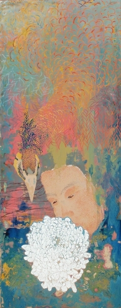 王雯 大隱,鳳穿花 大漆於包布木板 30x32cm 2015 圖片提供：阿波羅畫廊