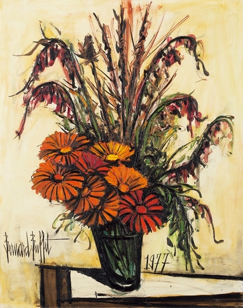 畢費 Bernard Buffet，《Bouquest d’aters》，1977年作，92×73cm，油彩・畫布・鏡框，左下方簽名・中央下方紀年，附 Maurice Garnier 鑑定書，預估價：1500萬-2200萬日圓。圖片提供：日本東京iART