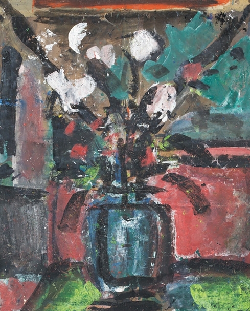 喬治·盧奧 Georges Rouault，《Bouquet de flurrs blanches an vase bleu》，53×42cm，1939年作，畫布上貼紙・綜合媒材・鏡框，背面 Isabelle Rouault 簽名、畫室章，附Foundation Georges Rouault 鑑定證書，預估價：600萬-900萬日圓。圖片提供：日本東京iART