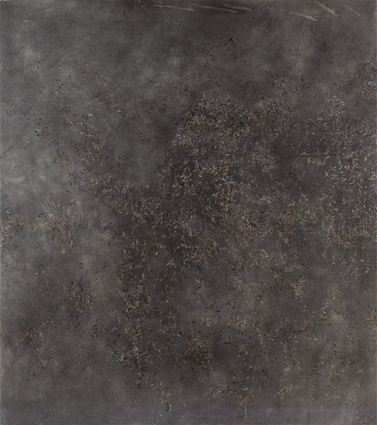 於本館一樓梯廳的作品：申亮《2015.7》．複合媒材．206×182 cm．2015。（寒沐酒店提供）