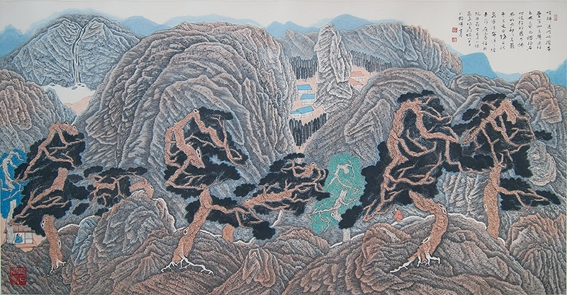 陳明貴《夏山歸隱》．78×140 cm。圖片提供：孟焦畫坊