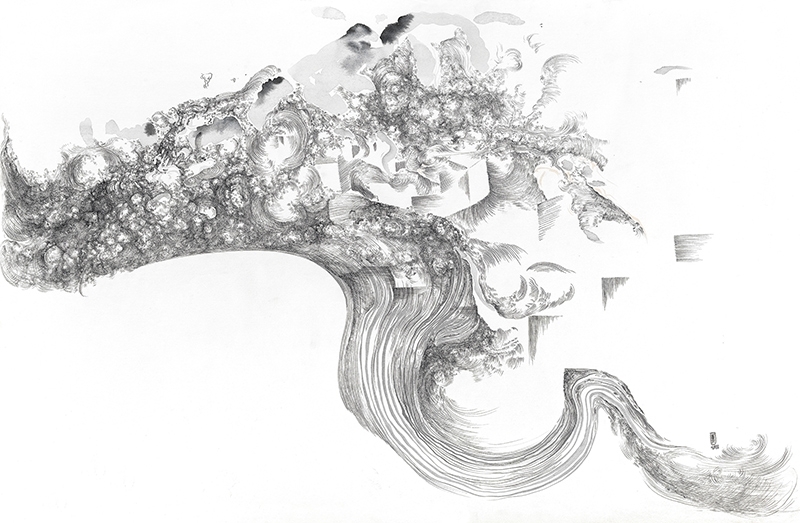林國成 半山形流 鋼筆水墨、紙本 66x100cm 2016 圖片提供：香港3812畫廊