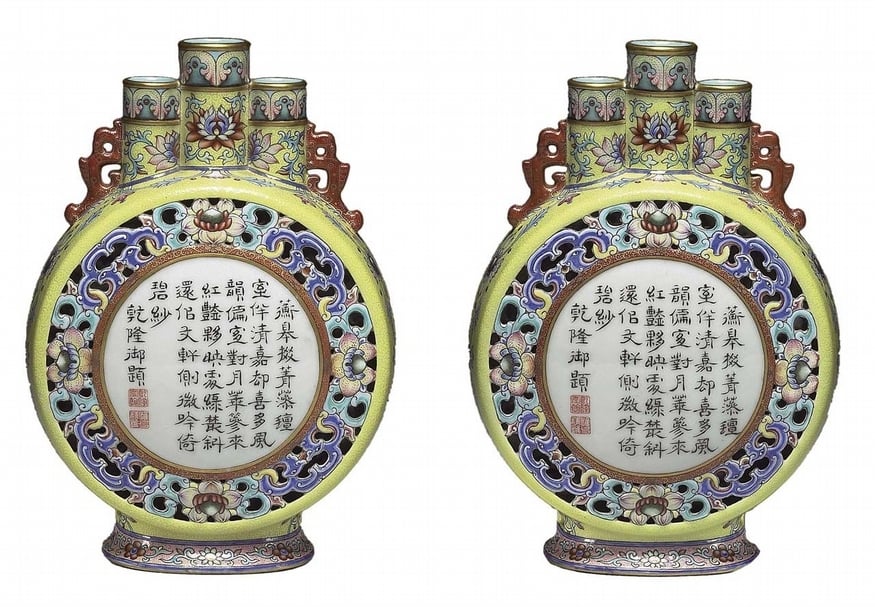 圖3 清乾隆〈黃地錦上添花詩意轎瓶〉,國立故宮博物院藏。圖∣國立故宮博物院