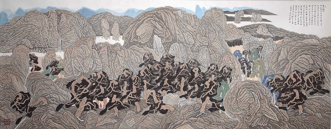 陳明貴2017年作〈尋山訪松〉，370×145公分。圖︱孟焦畫坊