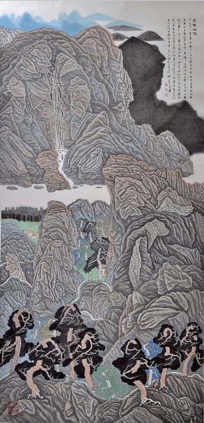 陳明貴2017年作〈青嶂幽隱〉，124×246公分。圖︱孟焦畫坊