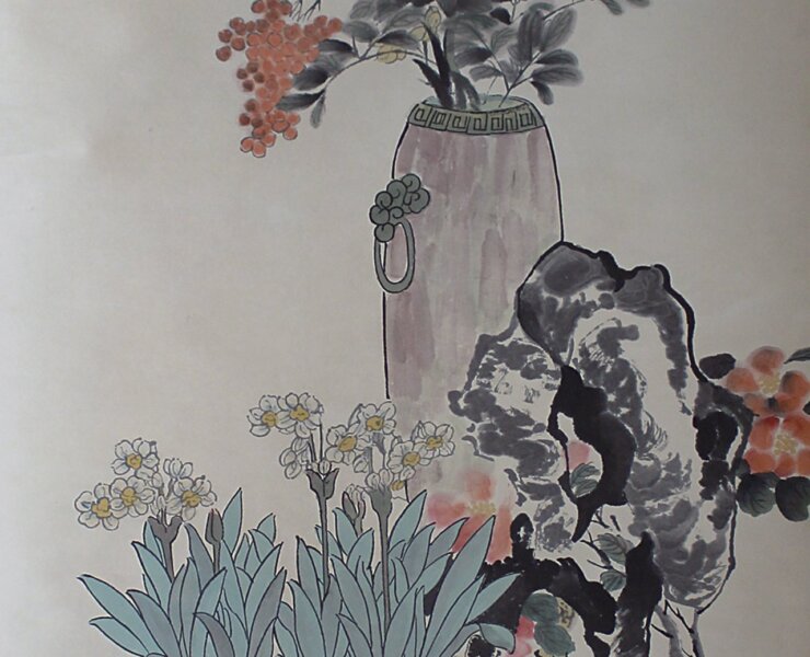 黃永玉〈花卉圖〉立軸。