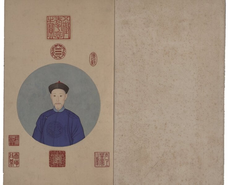 清高宗《御製詩初集》、《二集》、《三集》，乾隆皇帝39歲、49歲、61歲肖像，國立故宮博物院藏。