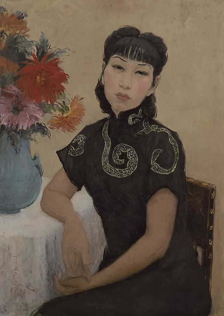潘玉良(1895~1977)1940年作〈黑衣自畫像〉,油畫,90×64公分,收藏地不詳。《畫魂:潘玉良》,台北:民生報社,2007,頁66。
