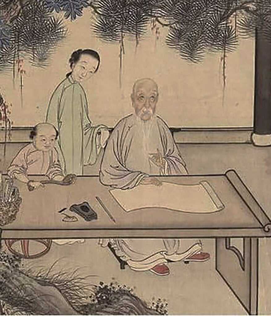 尤詔、汪恭1796年合繪〈隨園十三女弟子湖樓請業圖〉,絹本設色手卷,41×302公分,上海博物館藏。《中國古代書畫圖目(5)》,北京:文物出版社,1990,頁338~339,圖1-4154。
