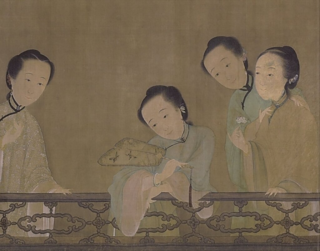 華烜1736年作〈蓉台八美圖〉局部,絹本設色,330×32公分,私人收藏。James Cahill《Pictures for Use and Pleasure:Vernacular Painting in High Qing China》,p.33。