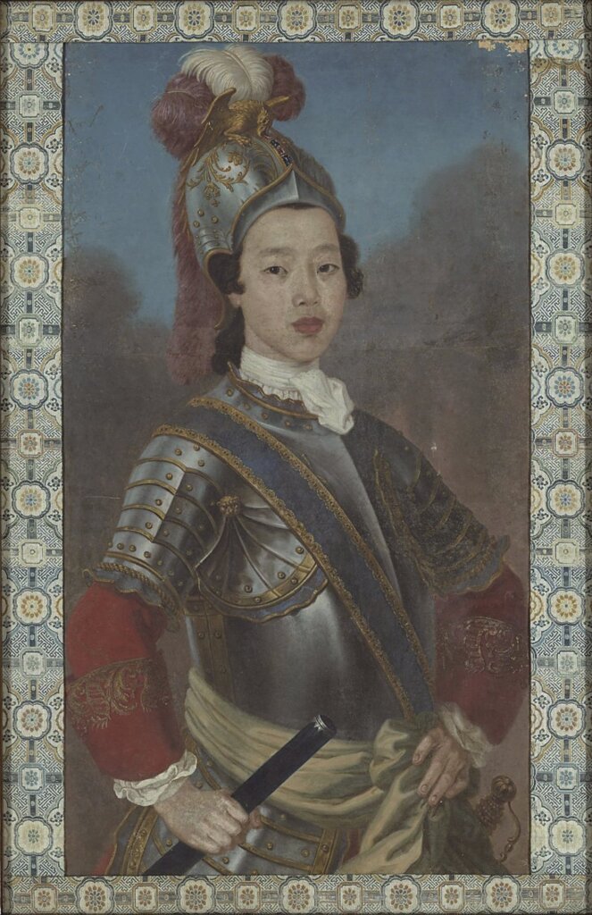 清無款〈油畫像〉,框裝紙本油畫,94×52.5公分,台北國立故宮博物院藏。劉芳如,張華芝編《群芳譜:女性的形象與才藝》,台北:國立故宮博物院,2003,頁74。圖╱國立故宮博物院open data平台。