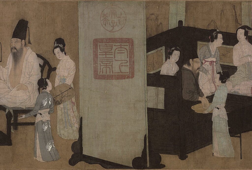 傳顧閎中(活動於943~960)約12世紀中期〈韓熙載夜宴圖〉局部,絹本設色手卷,28.6×340公分,北京故宮博物院藏。圖╱本刊資料室。