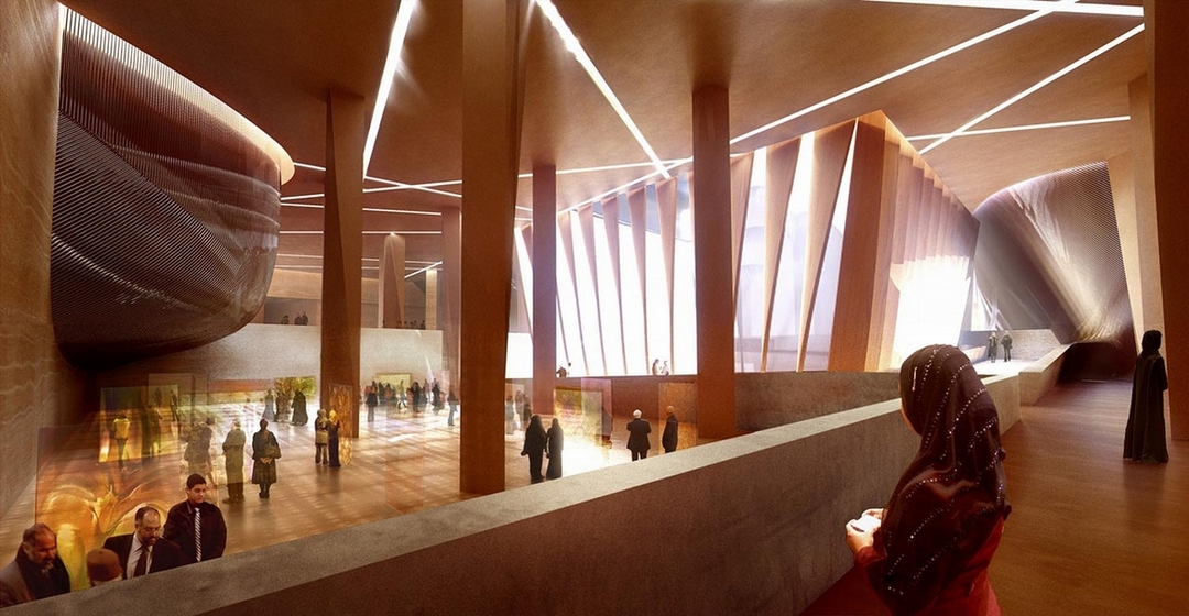 阿卜杜勒阿齊茲國王世界文化中心（King Abdulaziz Centre for World Culture）示意圖。圖片提供：挪威斯諾赫塔建築事務所（Snøhetta）