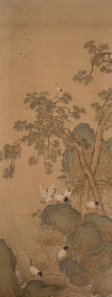 清戴洪1667年作（清康熙六年）〈設色松鶴圖軸〉
