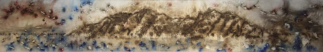 蔡國強《蓬萊山-1》．火藥爆破、紙本（四聯作）．250×1600 cm．2015。圖｜保利香港