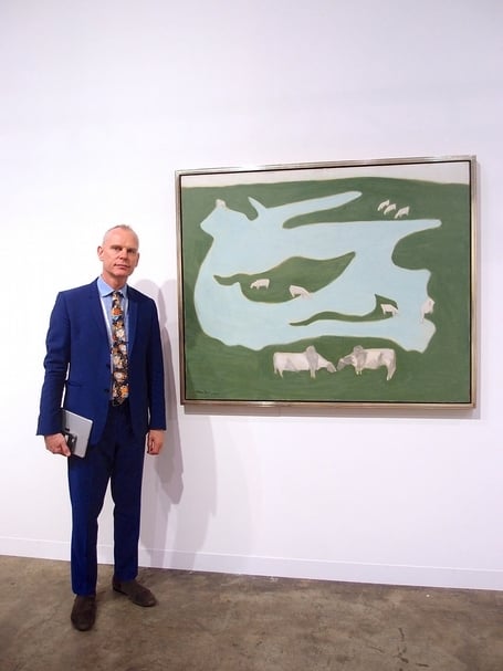 阿弗瑞（Milton Avery），《Grazing Brahmins》，油彩畫布，111.8×137.2cm，1952，Victoria Miro，定價180萬美元。（攝影／陳芳玲）
