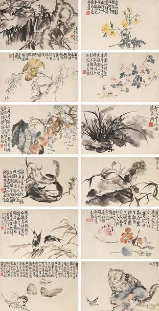 清李鱓〈雜畫冊〉，設色紙本，每幅25×40.4公分，預估價350萬～500萬港元。圖片提供：中國嘉德（香港）