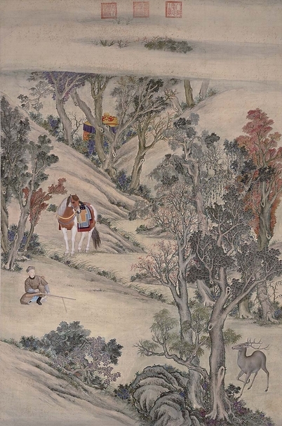 圖5 清人畫〈清高宗擊鹿圖〉，設色絹本立軸。©故宮博物院。