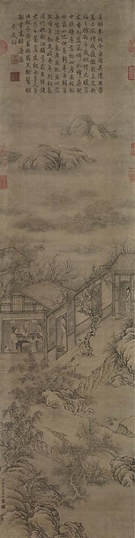 清代董邦達〈繪高宗御題范成大分歲詞〉,112.9×28.7公分,國立故宮博物院藏。