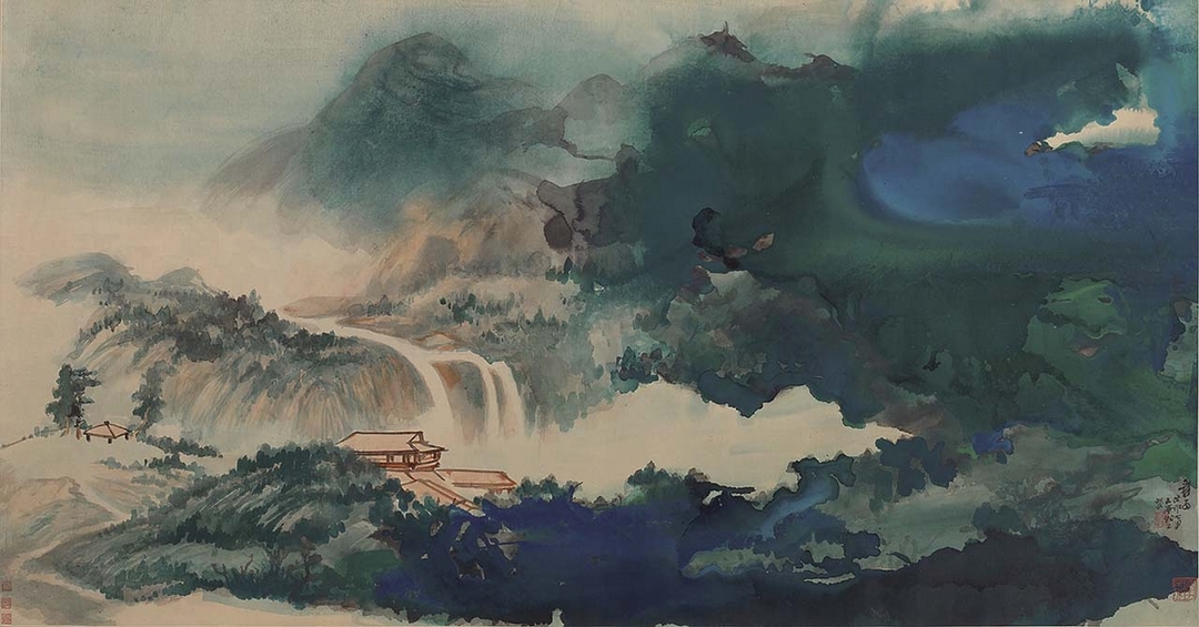 張大千〈卷去青靄望水天〉，設色紙本橫批，100.5×192.3公分，預估價120萬～180萬美元。圖︱蘇富比