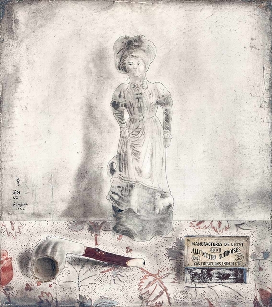 藤田嗣治(Léonard Foujita),《靜物》,油彩、墨、複合媒材畫布,27.8×24.6cm,1922,估價:HKD 700,000-1,000,000(中國嘉德(香港)提供)