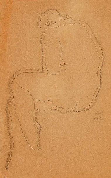 常玉,《回眸》,碳筆、鉛筆紙本,44×27cm,估價:HKD 100,000-150,000(中國嘉德(香港)提供)
