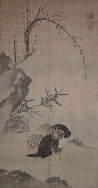 圖7 朝鮮王朝前期〈雙狗子圖〉，絹本設色，日本私人藏。圖︱私人收藏
