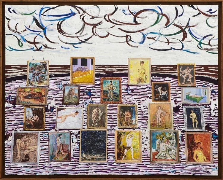 桑久保徹（Toru Kuwakubo），《海邊的男孩們》，油彩、畫布，182x 228.5cm，2013。（路由藝術提供）