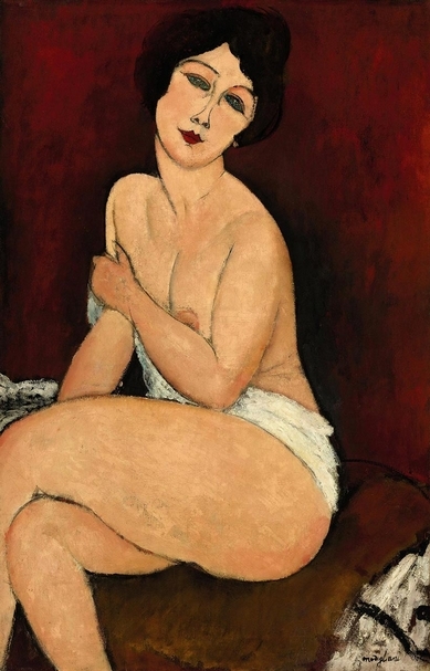 從1987年迄今，出現市場三次的莫迪里亞尼（Amedeo Modigliani）《坐在床上的裸女（漂亮的羅馬女人）》（La Belle Romaine）。此作的成交價，即能看出莫迪里亞尼畫作價格的上升。（本刊資料室）