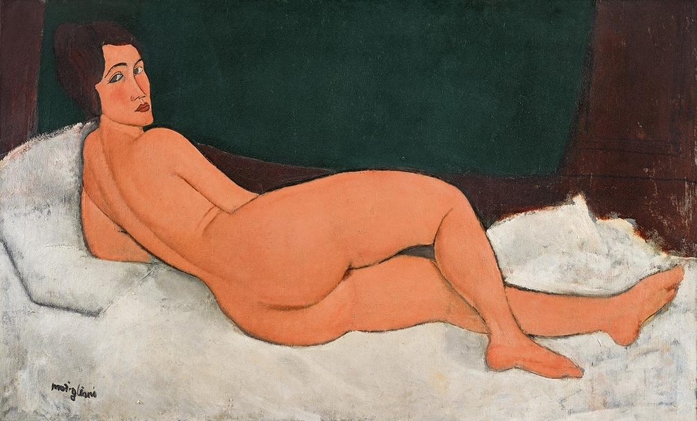 莫迪里亞尼（Amedeo Modigliani），《向左側臥的裸女》（Nu couché (sur le côté gauche)），油彩畫布，89.5x146.7cm，預估價：1億5,000萬美元。（蘇富比提供）