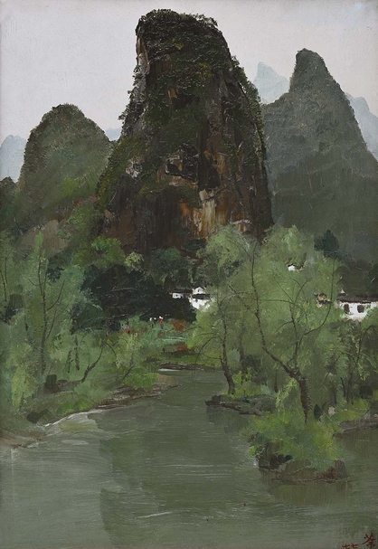 吳冠中｜灕江之濱（一） 油彩、木板 59×41cm 1977 預估價1200萬至2000萬港元 佳士得香港提供