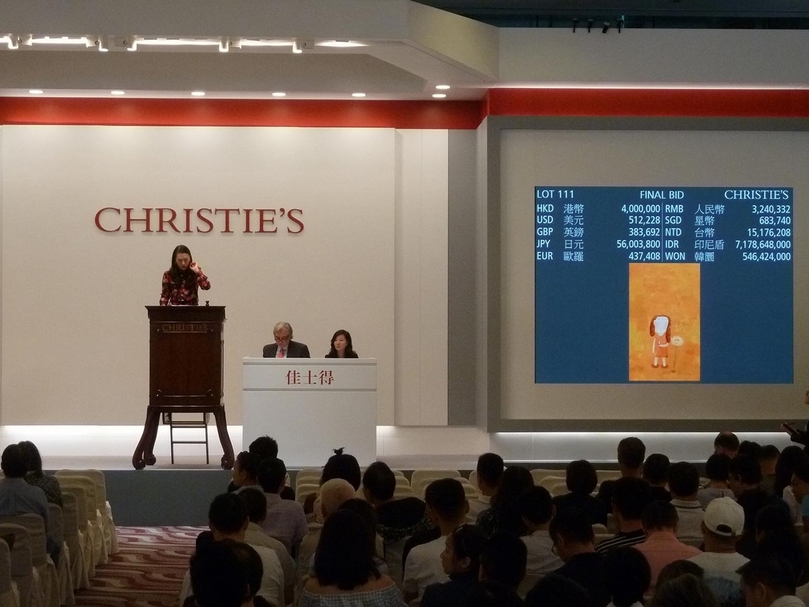 奈良美智 （Yoshitomo Nara）創作於1990年的《Untitled》以490萬港元成為本場第三高的成交價。（攝影／林琬娸）