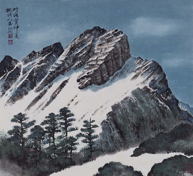 林玉山1998年作〈玉峰雄姿〉，59×65公分，嘉義市政府文化局典藏品。（嘉義市政府文化局提供）