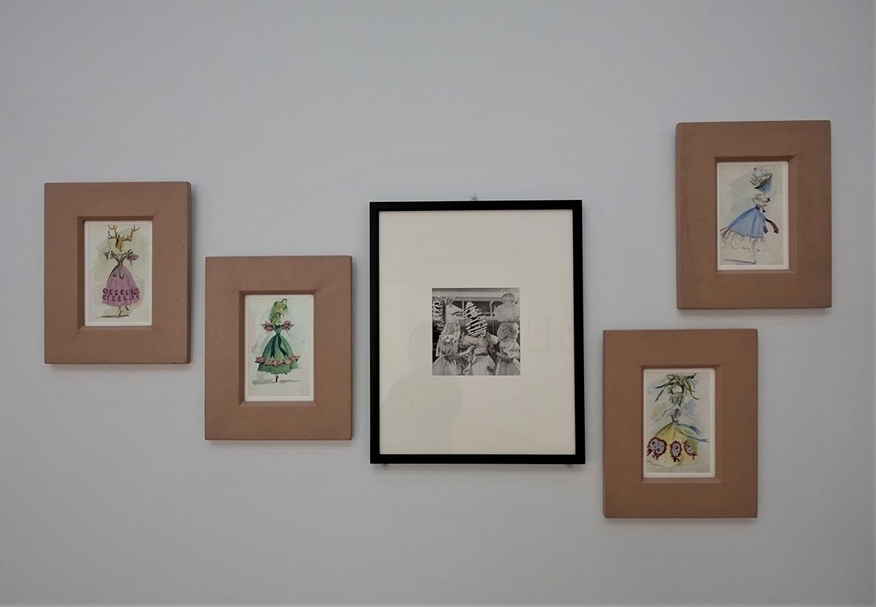 多蘿西.譚寧(Dorothea Tanning)為巴蘭欽設計草圖,裱框材質為芭蕾舞鞋的皮革。(黃彥榕提供)