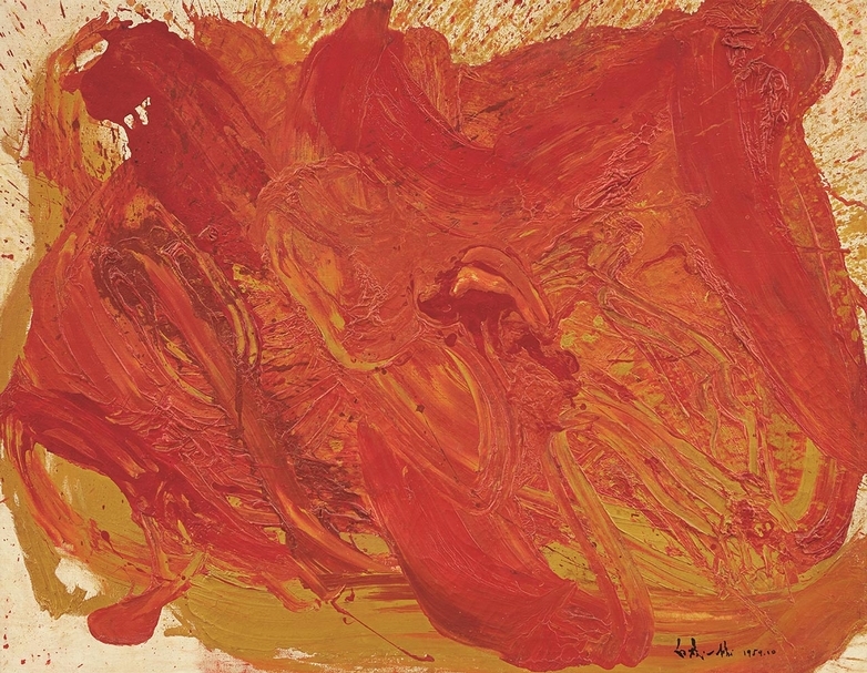 白髮一雄（Kazuo Shiraga），《無題》（Untitled），油彩、畫布，90.8x116.7cm，1959。（富藝斯提供）