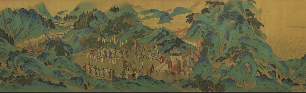 傳明仇英〈上林圖〉，44.8×1208公分，題款於1538年，國立故宮博物院藏。圖為局部。