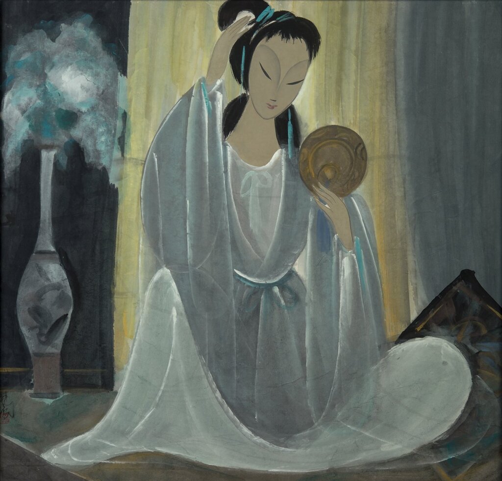 蘇富比：編號46林風眠1961年作〈持鏡仕女〉，65×65.8公分，設色紙本鏡框，預估價15萬～20萬英鎊。