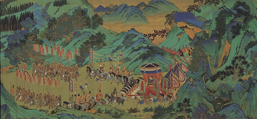 傳元人〈上林羽獵圖〉，47.5×1298.2公分，國立故宮博物院藏。圖為局部。