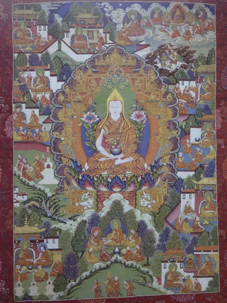 18世紀西藏中部〈宗喀巴大師行傳〉，64×44.5公分，MU-CIV/MAO‘Giuseppe Tucci’，inv. 890/723，源自Deborah Klimburg-Salter ed.,《Discovering Tibet：The Tucci Expeditions and Tibetan Paintings》，Milan：Skira，2015，149。